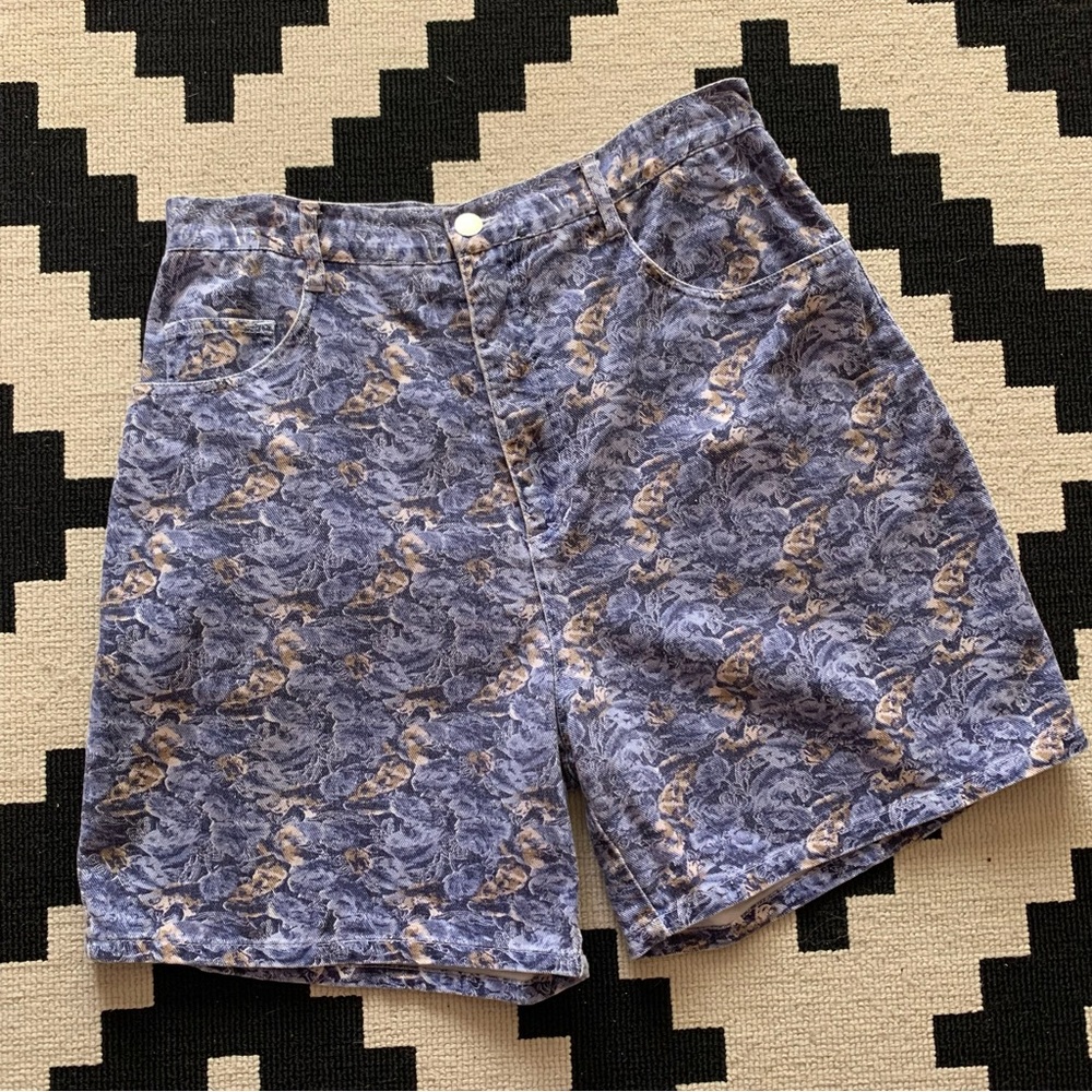 Vintage Changes Denim Floral Print Jorts Shorts 90s Womens Small